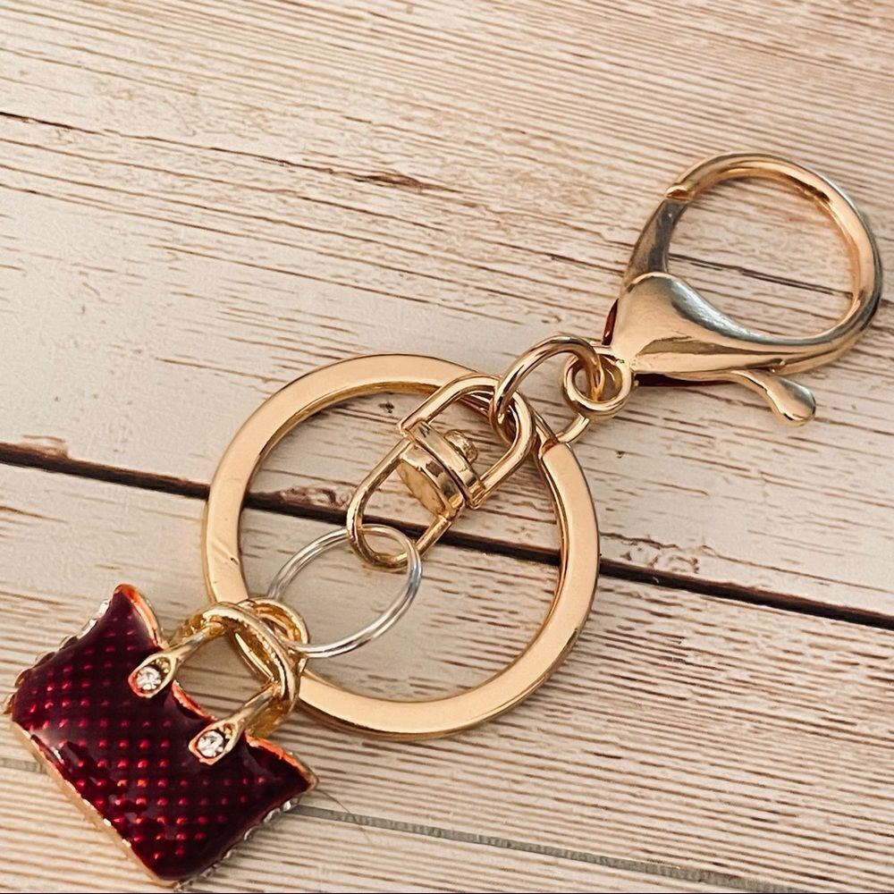 NWT Gold Bling Bling Metal Red Purse Handbag Lobster Clasp Keyring Keyholder Key
